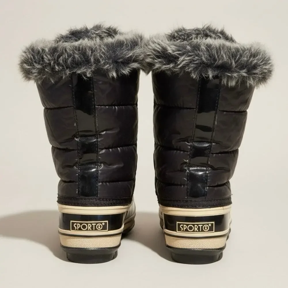 Sporto Winnie cold-weather winter black rubber fluffy fur lined Snow boots Sz 9